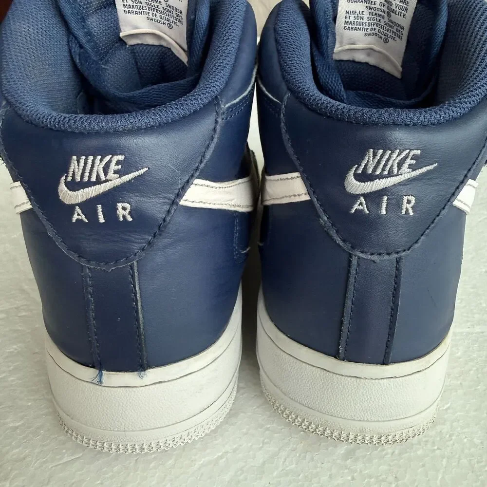 Size 9.5 - Nike Air Force 1 Mid Navy Blue White Men's Sneakers Shoes 315123-407 - Picture 5 of 9